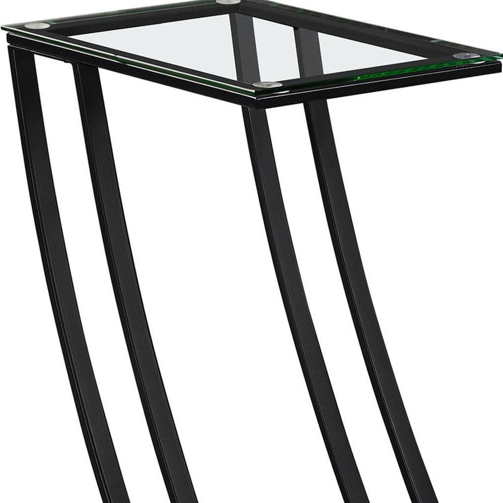 15.75" X 12" X 24" Black Clear Metal Tempered Glass Accent Table