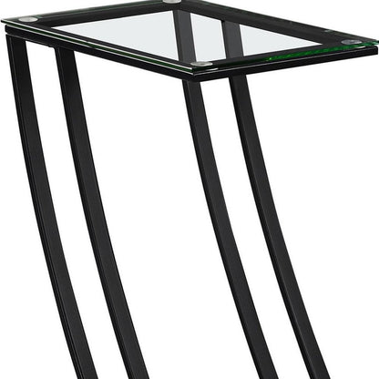 15.75" X 12" X 24" Black Clear Metal Tempered Glass Accent Table