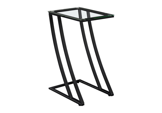 15.75" X 12" X 24" Black Clear Metal Tempered Glass Accent Table