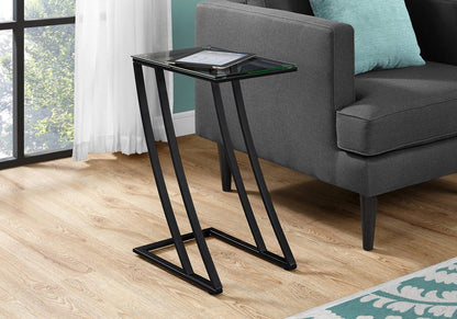 15.75" X 12" X 24" Black Clear Metal Tempered Glass Accent Table