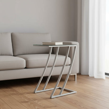 15.75" X 12" X 24" Black Clear Metal Tempered Glass Accent Table