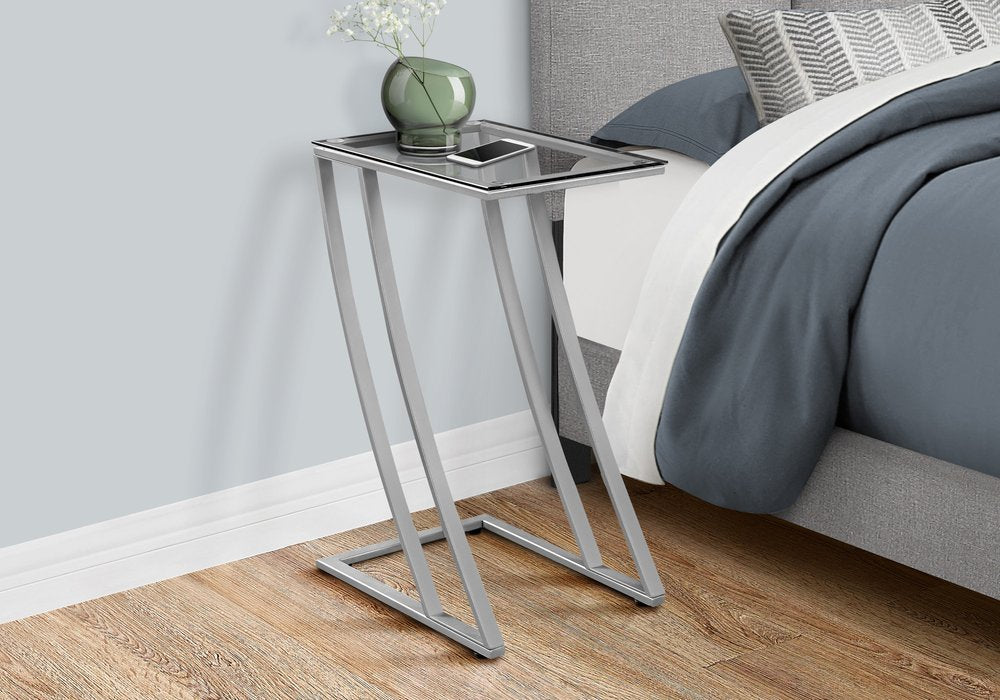 15.75" X 12" X 24" Black Clear Metal Tempered Glass Accent Table