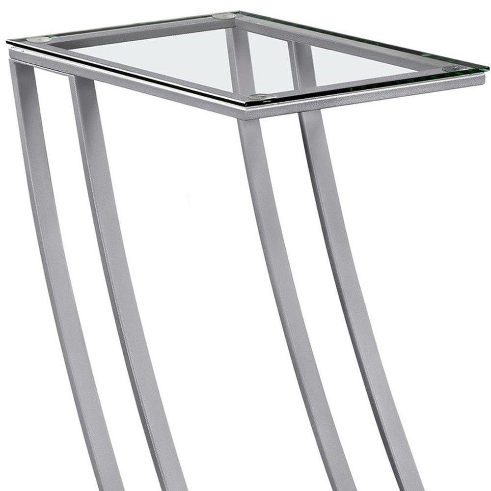 15.75" X 12" X 24" Black Clear Metal Tempered Glass Accent Table