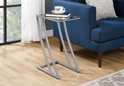 15.75" X 12" X 24" Black Clear Metal Tempered Glass Accent Table
