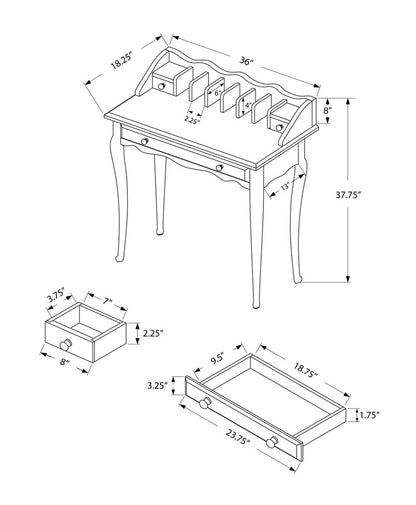36" Dark Brown Solid Wood Computer Desk With Three Drawers