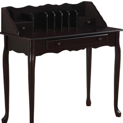 36" Dark Brown Solid Wood Computer Desk With Three Drawers