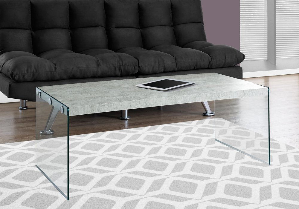 44" Gray  Clear Wood And Glass Coffee Table