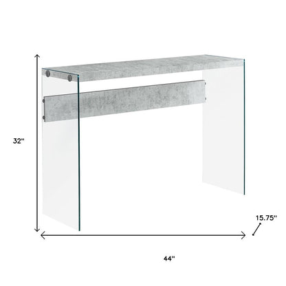 44" Gray And Clear Solid Console Table