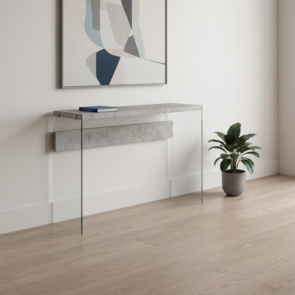 44" Gray And Clear Solid Console Table