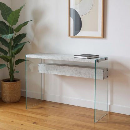 44" Gray And Clear Solid Console Table