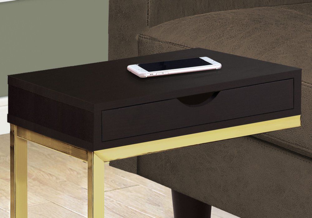10.25" X 15.75" X 24.5" Grey Finish And Laminated Metal Accent Table