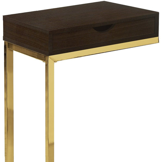 10.25" X 15.75" X 24.5" Grey Finish Drawer And Black Metal Accent Table