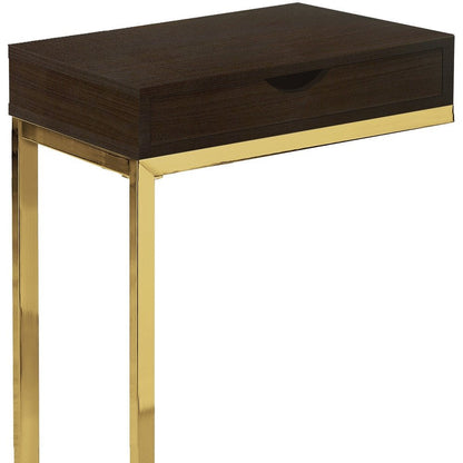 10.25" X 15.75" X 24.5" Brown Finish Drawer And Black Metal Accent Table