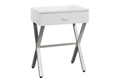 22" White And Silver Wood And Iron Cross Legs End Table With Drawer