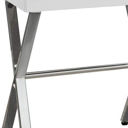 22" White And Silver Wood And Iron Cross Legs End Table With Drawer