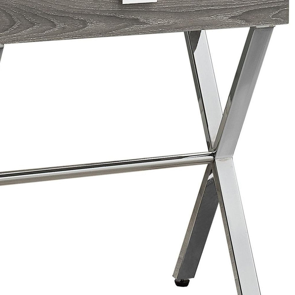 22" White And Silver Wood And Iron Cross Legs End Table With Drawer