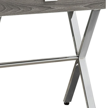 22" White And Silver Wood And Iron Cross Legs End Table With Drawer