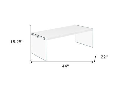 44" Gray  Clear Wood And Glass Coffee Table