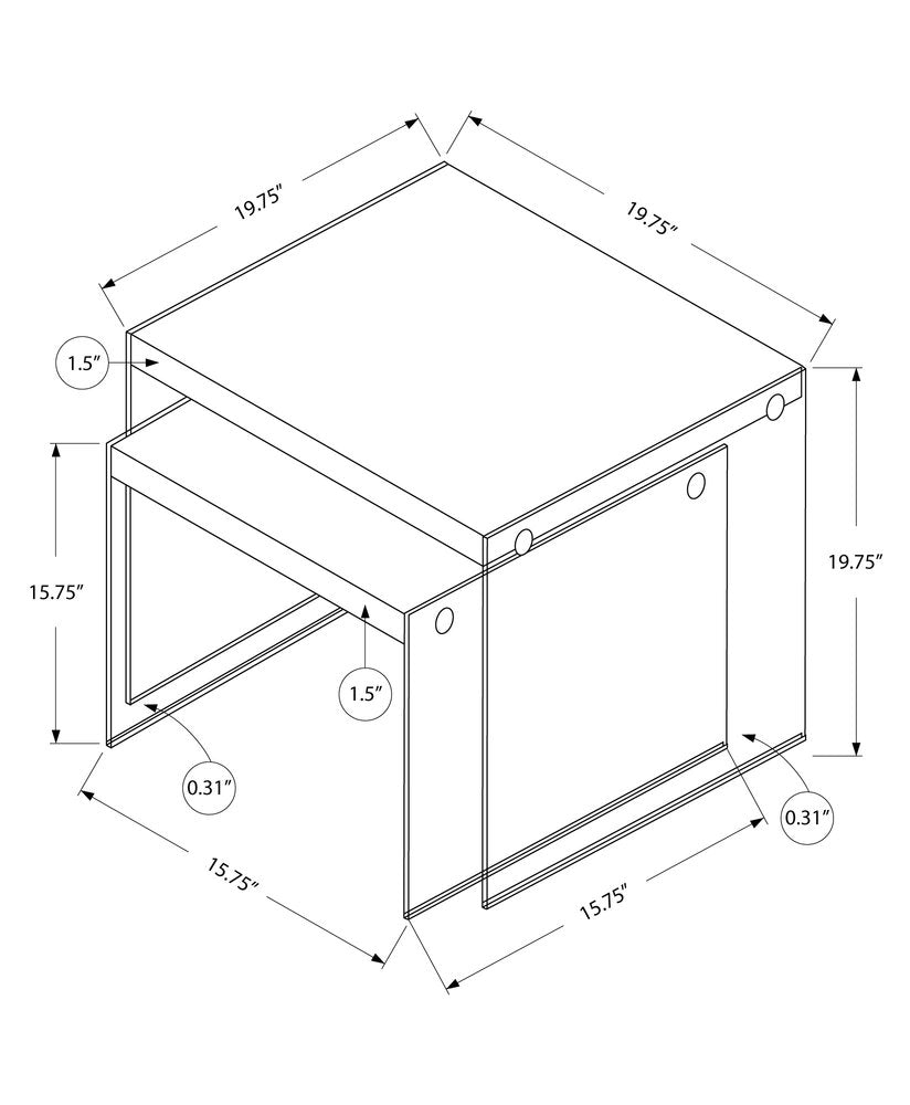 35.5" Glossy White Particle Board And Clear Glass Two Pieces Nesting Table Set