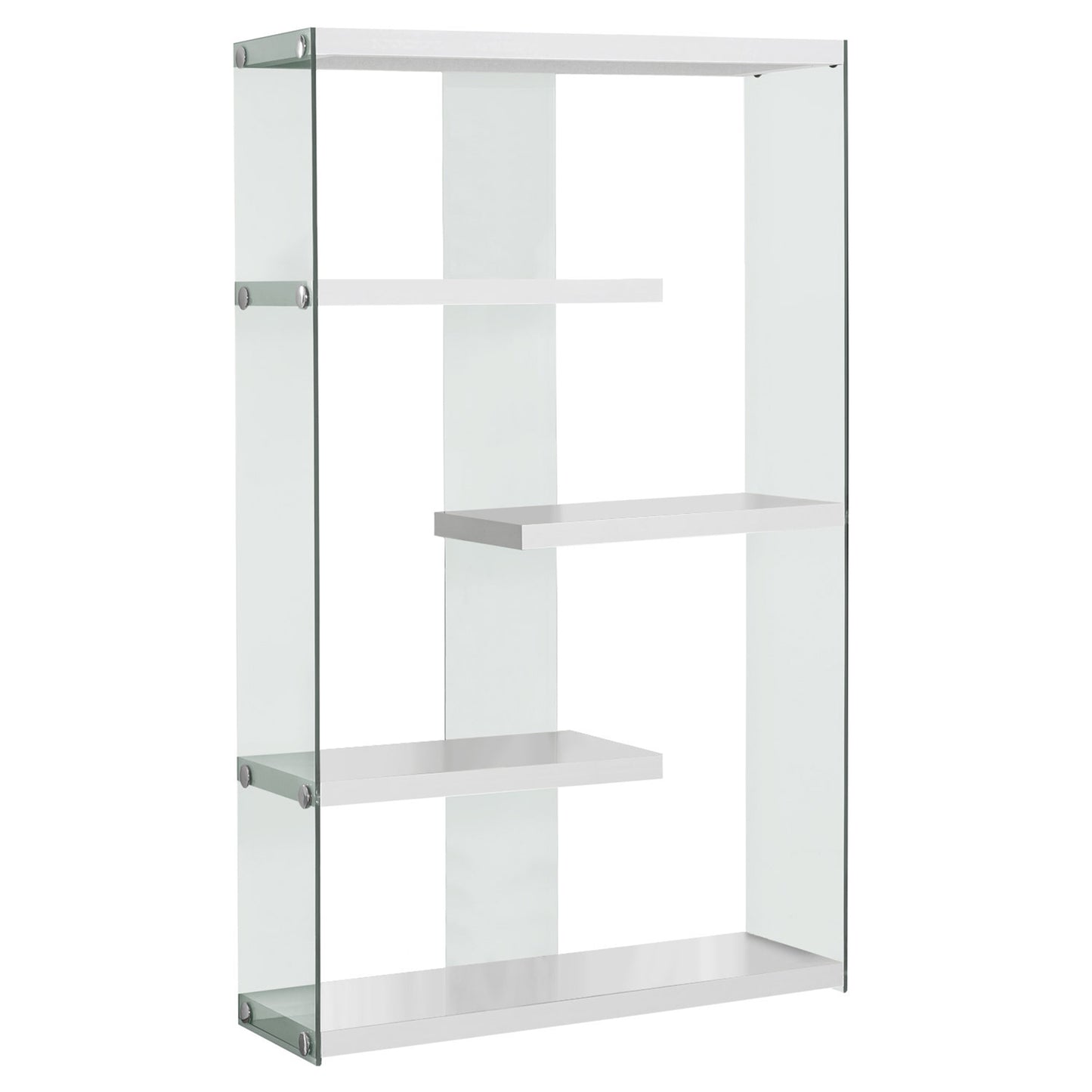 59" White And Clear Glass and Wood Four Tier Etagere Bookcase
