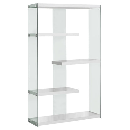 59" White And Clear Glass and Wood Four Tier Etagere Bookcase