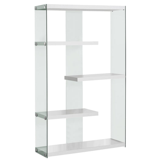 59" White And Clear Glass and Wood Four Tier Etagere Bookcase