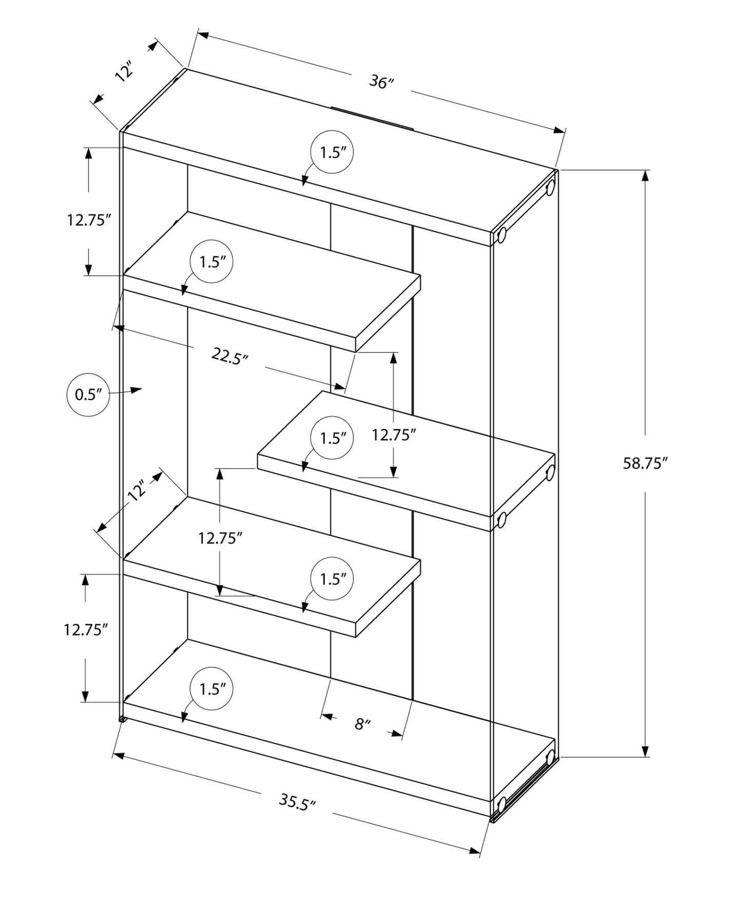 59" White And Clear Glass and Wood Four Tier Etagere Bookcase