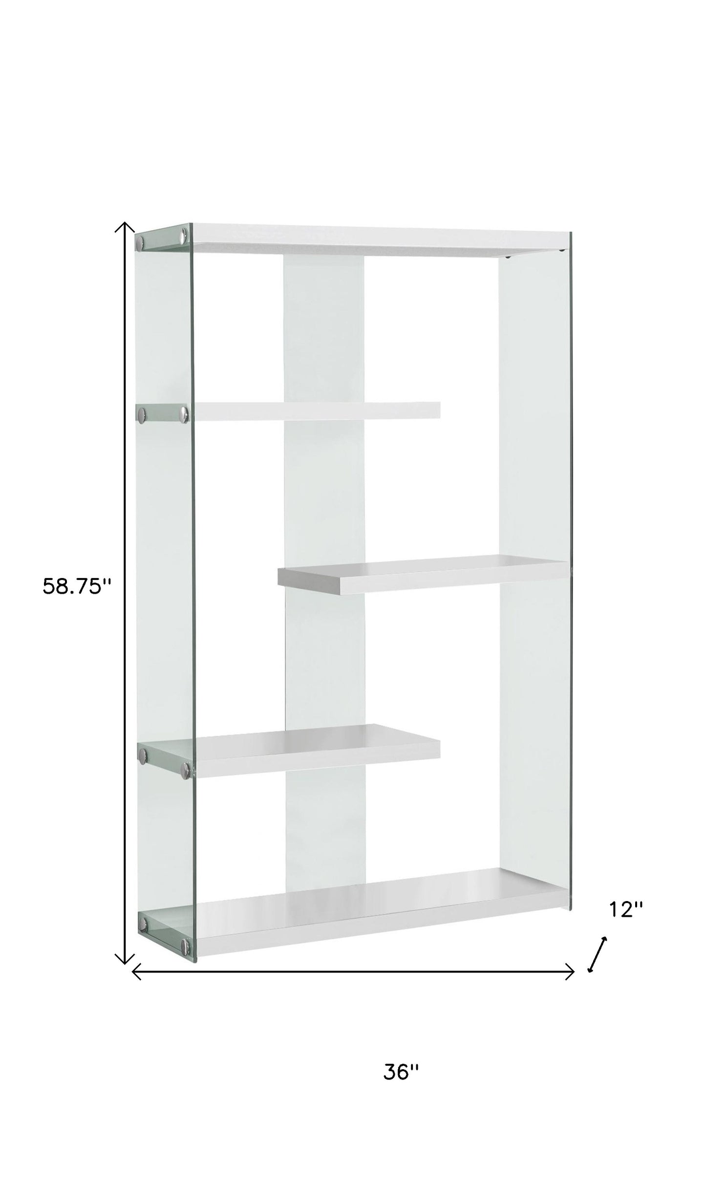 59" White And Clear Glass and Wood Four Tier Etagere Bookcase