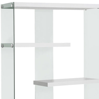 59" White And Clear Glass and Wood Four Tier Etagere Bookcase