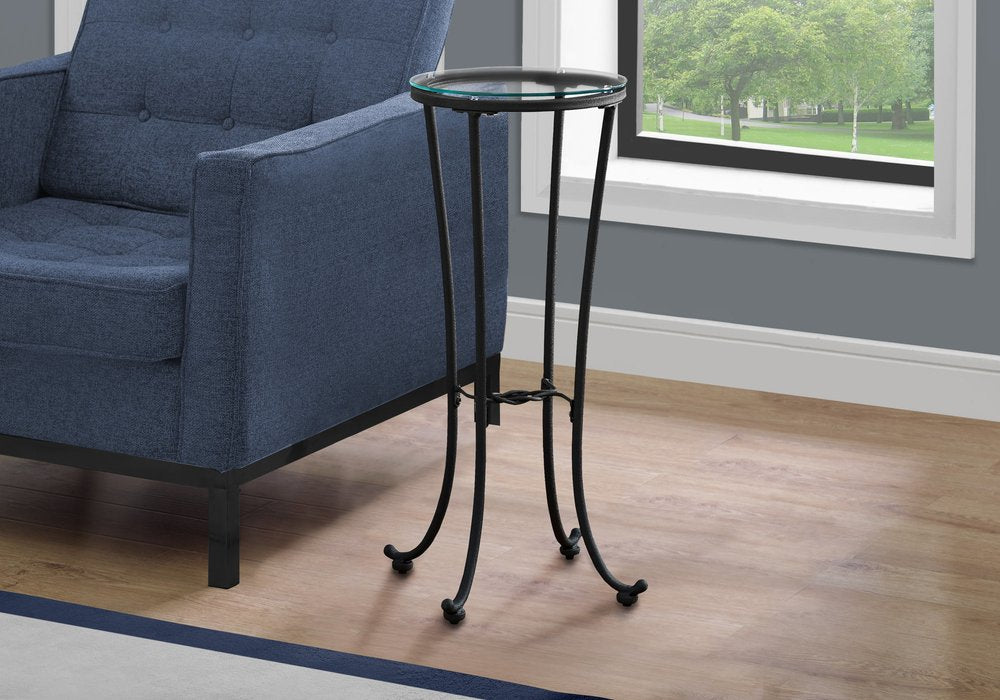 29" Black And Clear Glass Round End Table