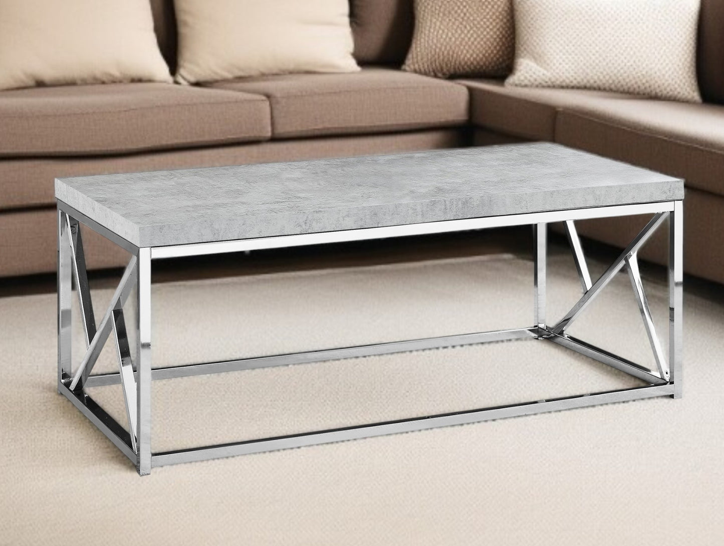47" Gray And Silver Iron Coffee Table