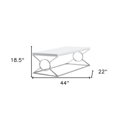 44" White And Silver Wood And Iron Coffee Table