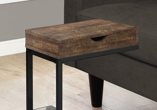 10.25" X 15.75" X 24.5" Grey Finish Drawer And Black Metal Accent Table