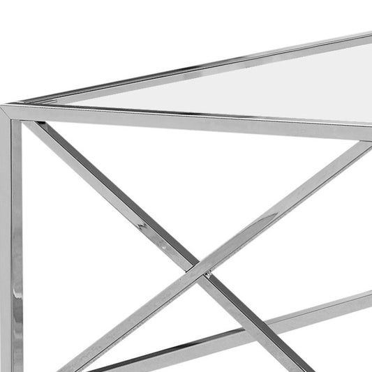 22" Clear And Silver Glass And Iron Coffee Table
