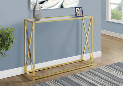42" Clear And Gold Glass Frame Console Table