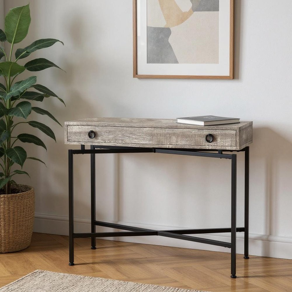 43" Brown And Black Cross Leg Console Table
