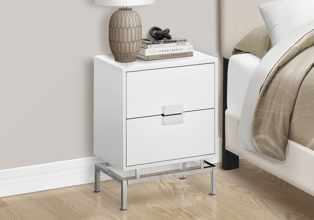 24" Beige And Gold Wood And Iron End Table With Two Drawers