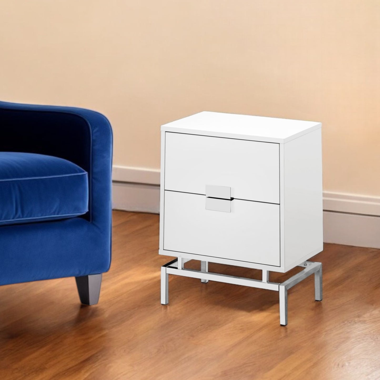 24" Silver And Gray End Table With Two Drawers