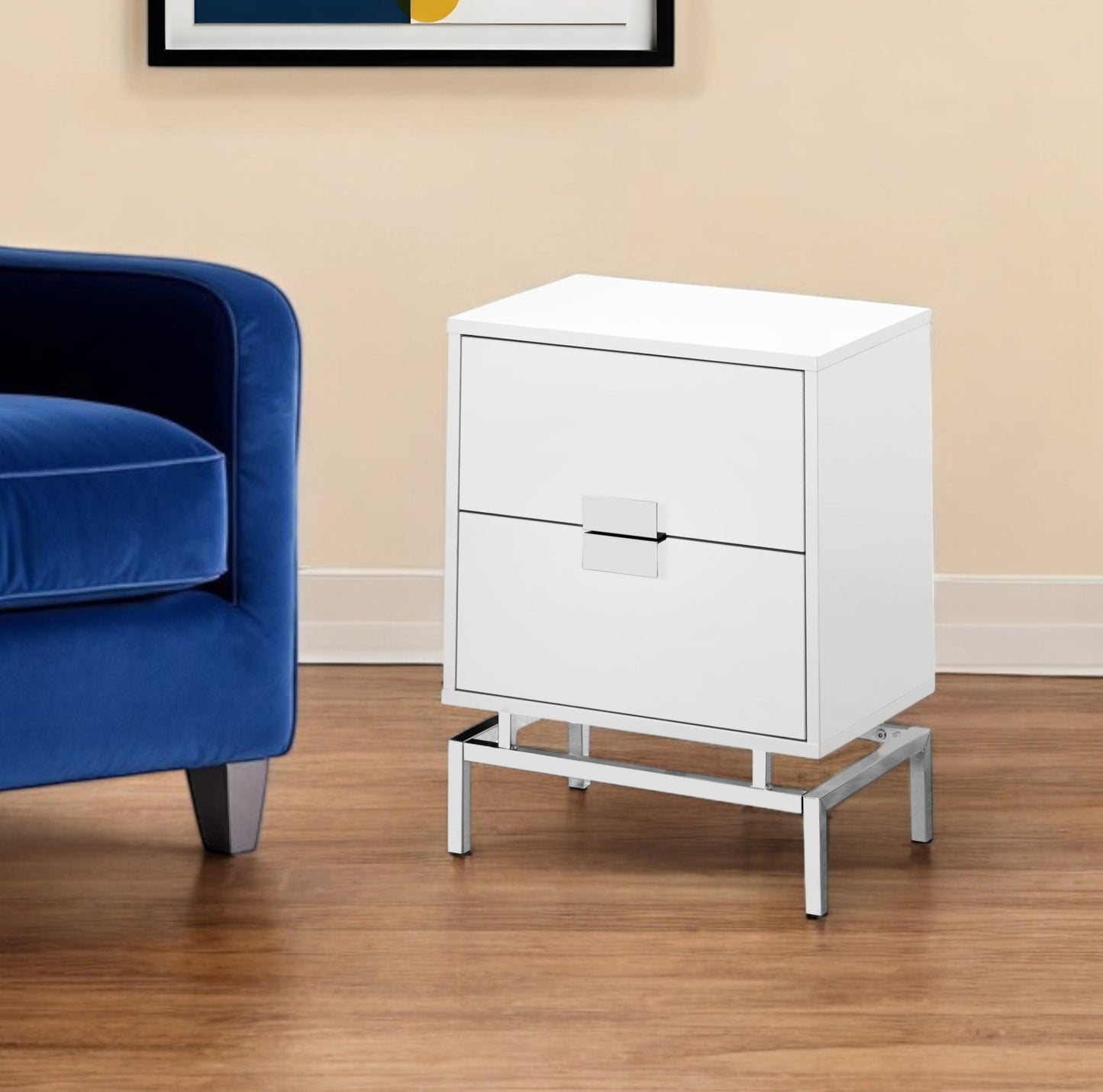 24" Silver And Gray End Table With Two Drawers