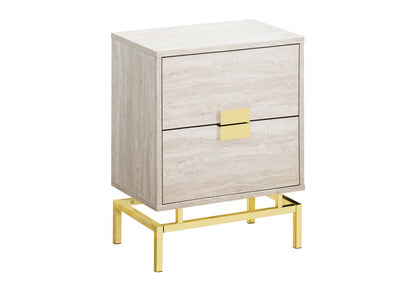 24" Beige And Gold Wood And Iron End Table With Two Drawers