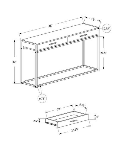 48" Gray and Black Frame Console Table And Drawers