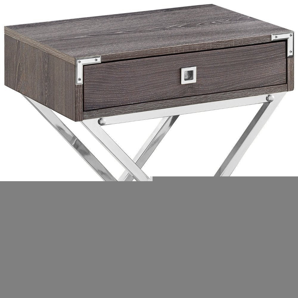 24" Black And Gray Wood And Metal End Table With Drawer