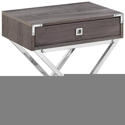 24" Black And Gray Wood And Metal End Table With Drawer