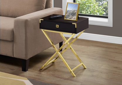 24" Silver And Deep Taupe Wood And Metal End Table With Drawer