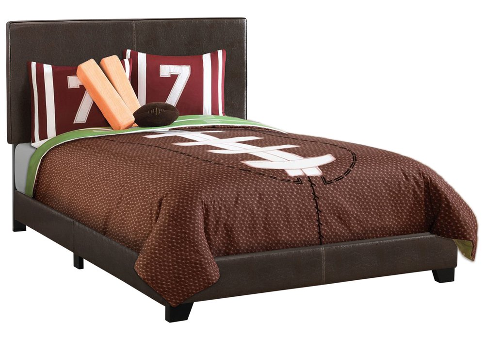 Brown Solid and Manufactured Wood Full Upholstered Faux Leather Bed Frame