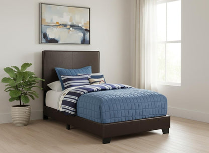 Brown Solid Wood Twin Upholstered Faux Leather Bed Frame