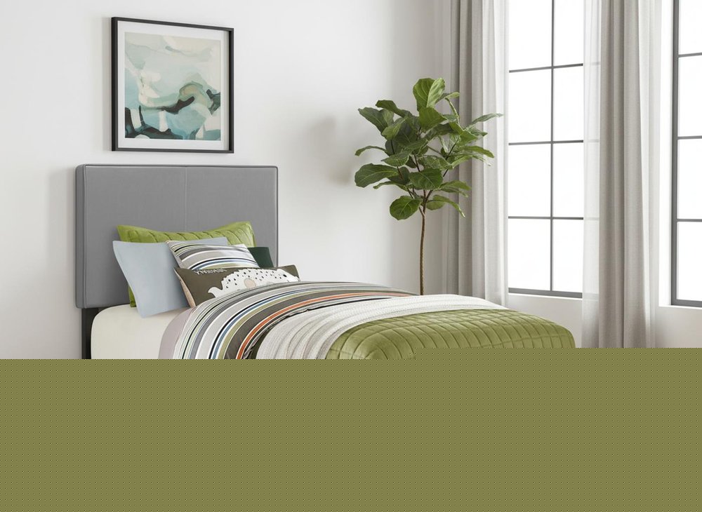 Solid Wood Twin Gray Upholstered Faux Leather Bed