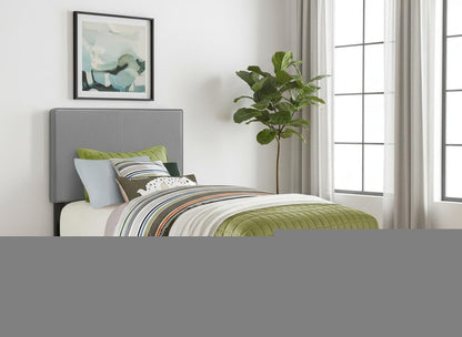 Solid Wood Twin Gray Upholstered Faux Leather Bed
