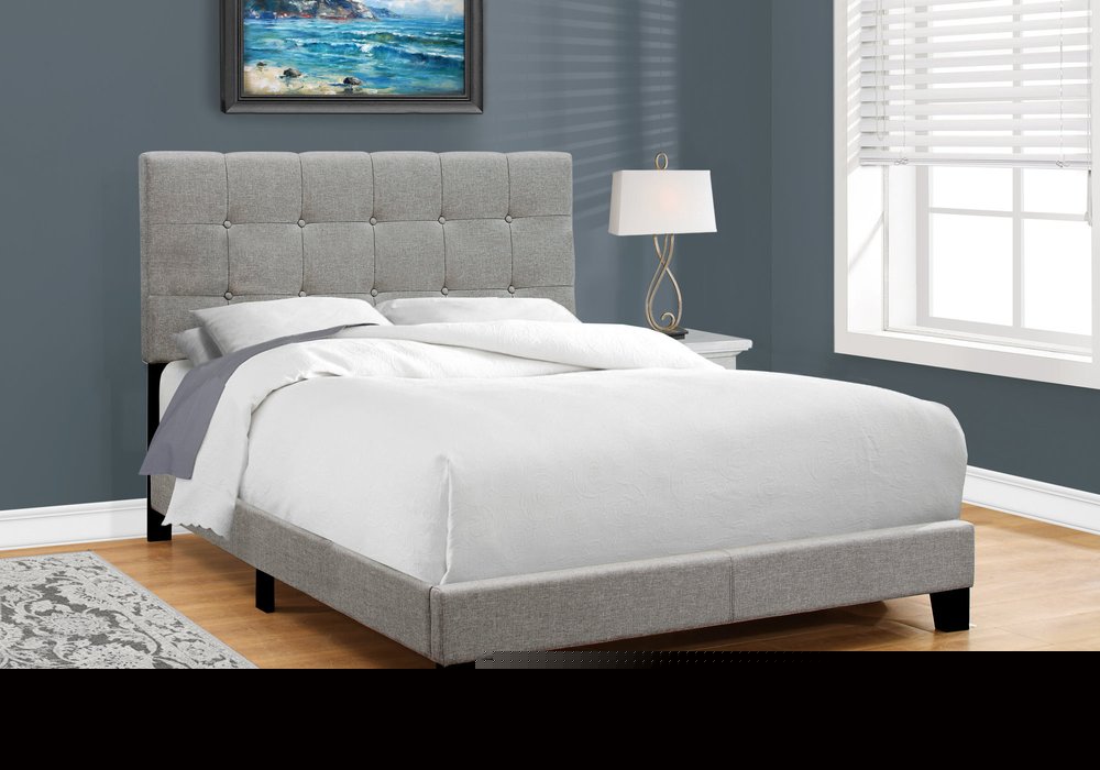 Gray Solid and Manufactured Wood Full Upholstered Linen Bed Frame