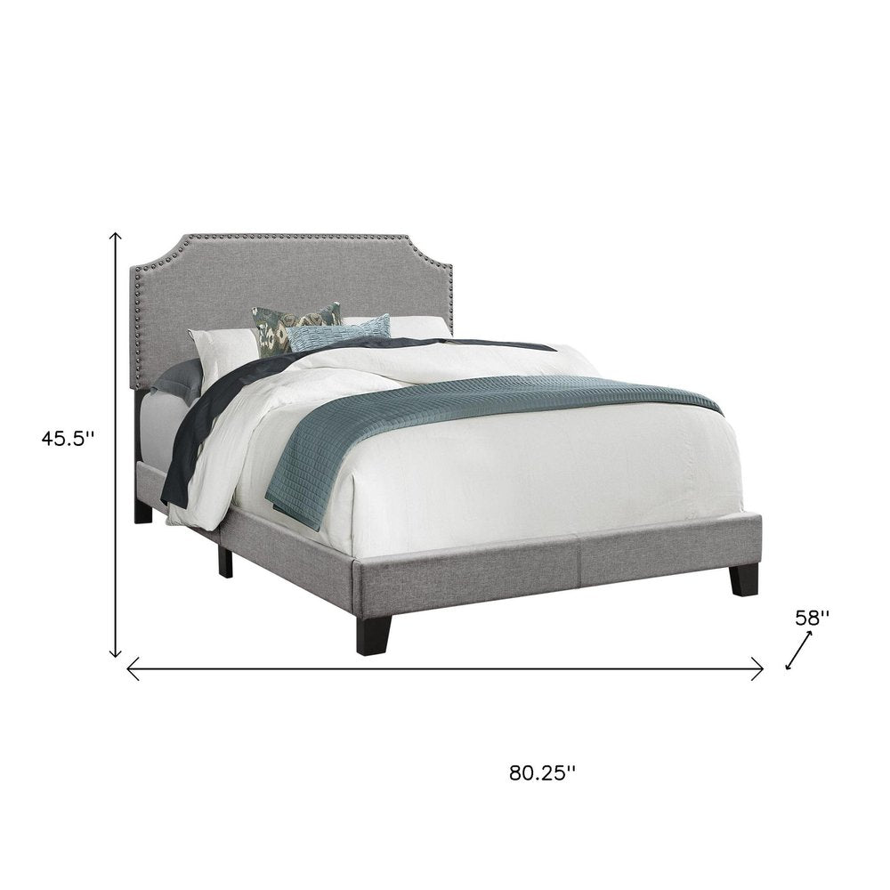 Gray Solid and Manufactured Wood Full Upholstered Faux Leather Bed Frame